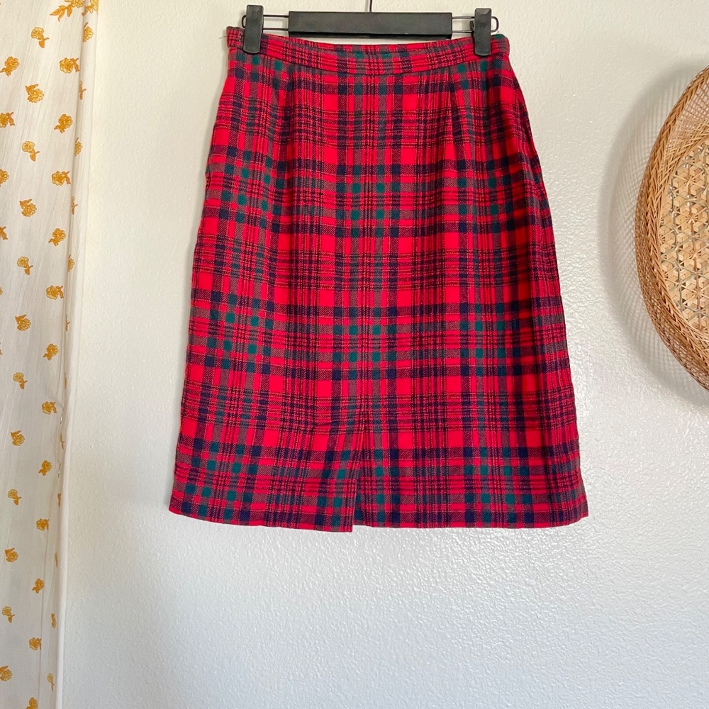 Vintage 80s Pendleton Red Tartan Wool Mini Skirt Made in USA - Picture 3 of 8